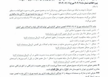 اعلام نامزدی در انتخابات هیأتمدیره دوره هشتم و بازرس