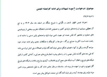 درخواست تسهیلات برای ادامه کار اعضا انجمن از وزارت صمت