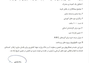 گزارش جلسه ریاست محترم هیات مدیره انجمن و معاونت آب و خاک وزارت جهاد کشاورزی